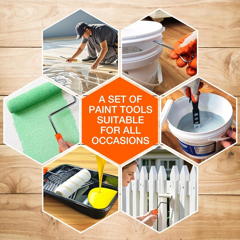 KingOrigin King Origin 18 Pcs Paint Roller Kit - 9" & 4" Paint Roller Covers, Paint Tray with Liners, Brush, Scrapers & Tools | All-in-One Painting Supplies for Walls, Ceilings, DIY Home | Paint Kit for House - Image 5